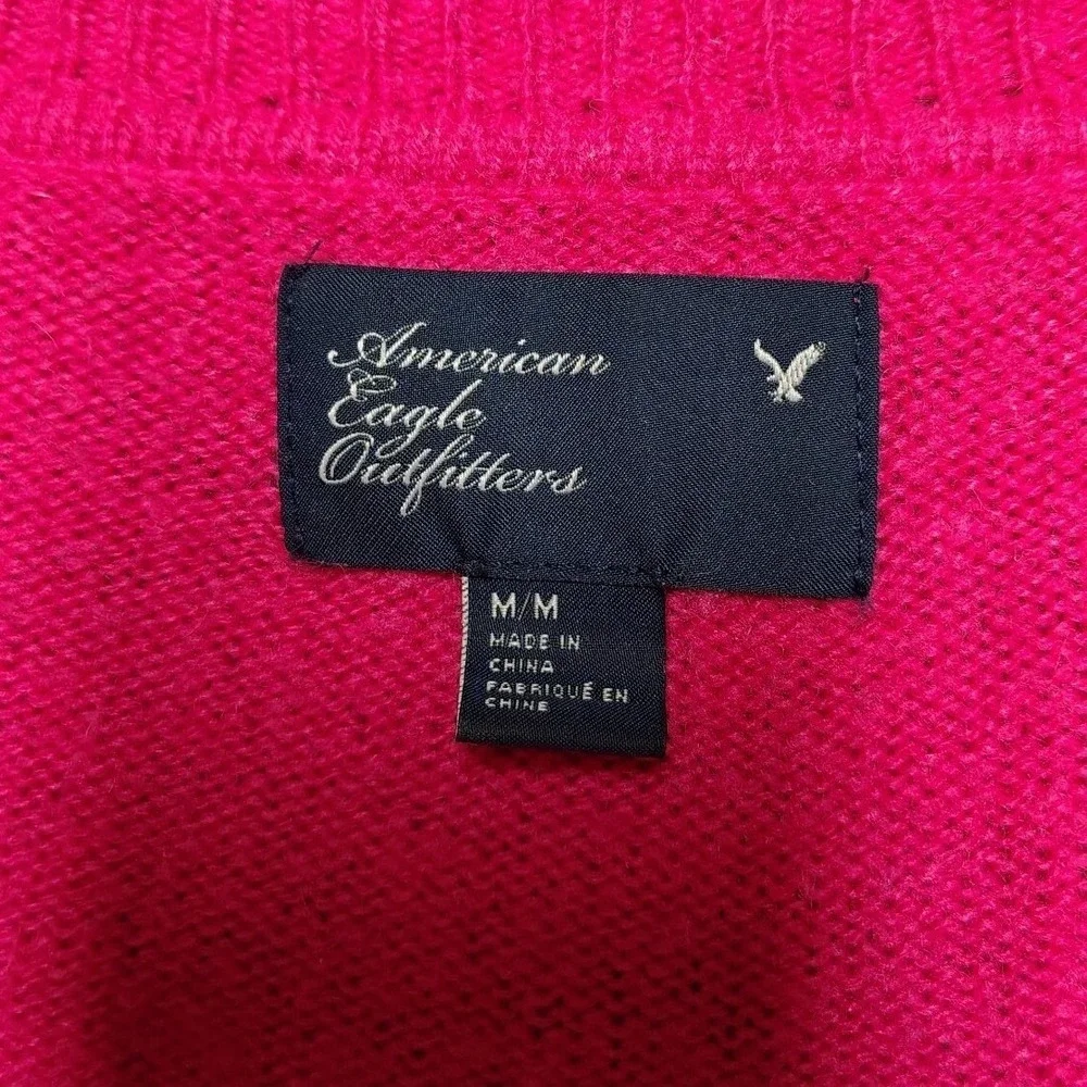 American Eagle Pink Preppy V-Neck Sweater Long Sleeve Knit Women‎ Medium